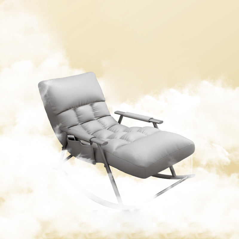 Nordic Contemporary Fabric-Upholstered Rocking Chair with Curved Back and Armrests, Metal Frame for Living Room