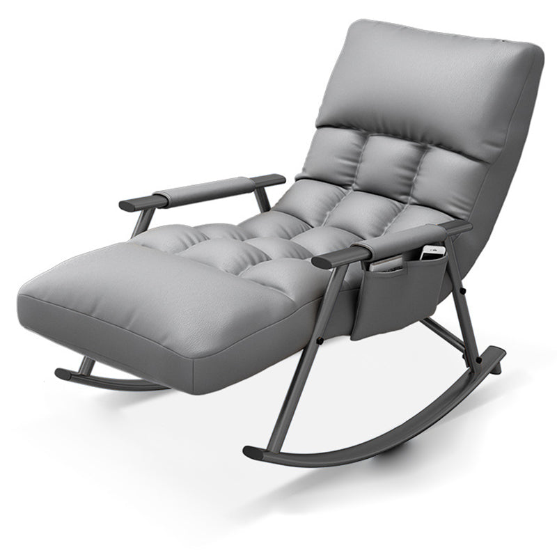 Nordic Contemporary Fabric-Upholstered Rocking Chair with Curved Back and Armrests, Metal Frame for Living Room