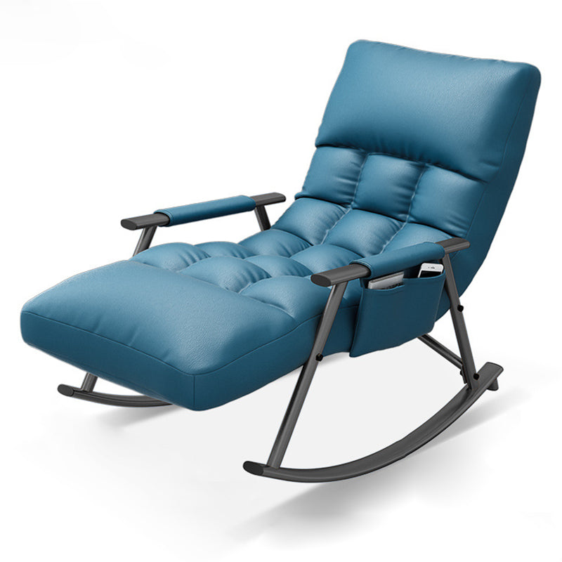 Nordic Contemporary Fabric-Upholstered Rocking Chair with Curved Back and Armrests, Metal Frame for Living Room