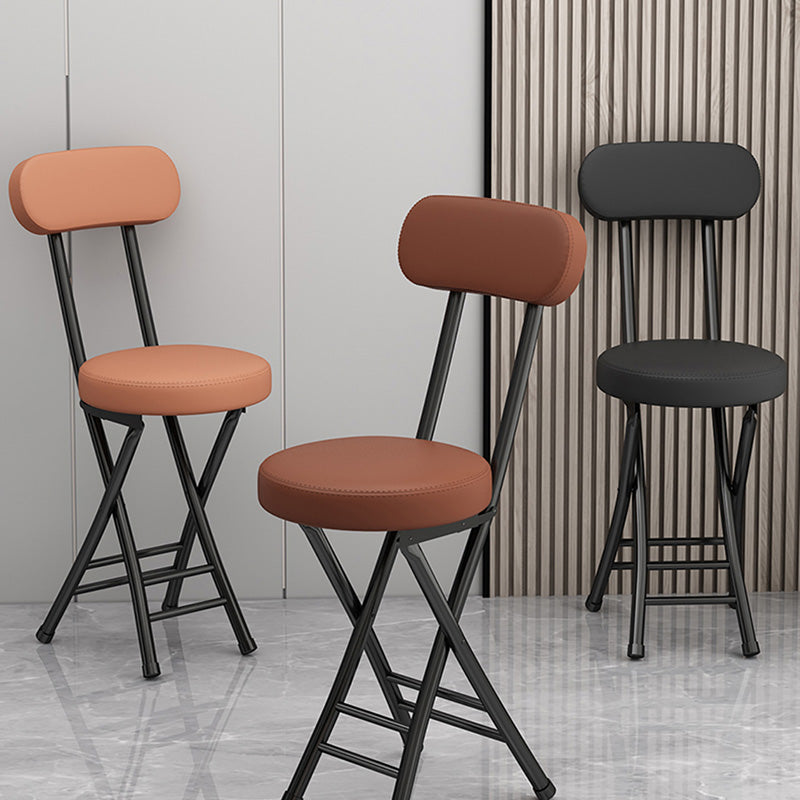 Sleek Contemporary Round Faux Leather Folding Chair with Carbon Steel Frame, Backrest & Footrest for Living Room