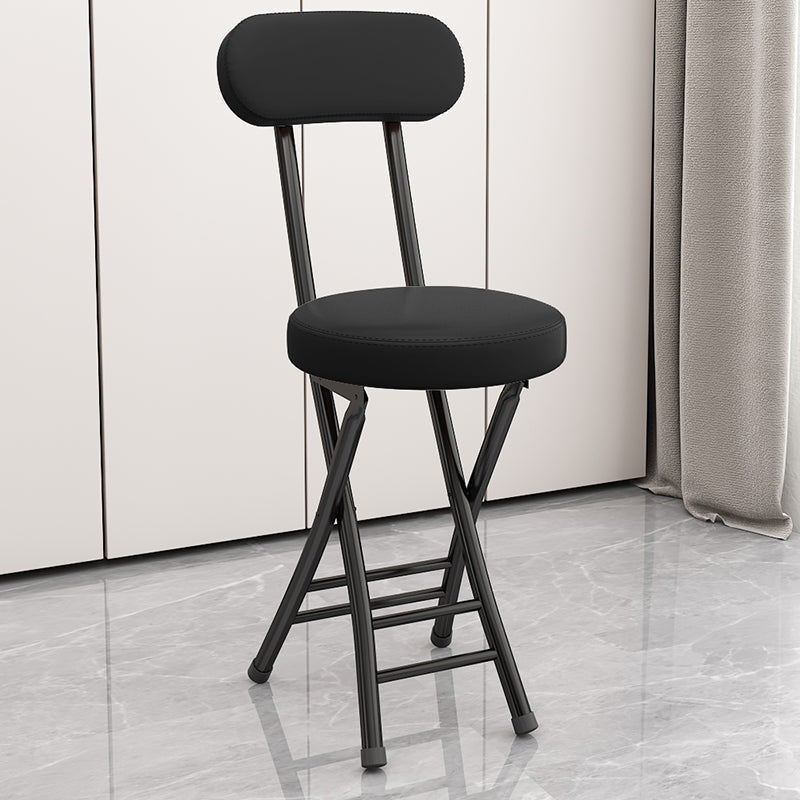 Sleek Contemporary Round Faux Leather Folding Chair with Carbon Steel Frame, Backrest & Footrest for Living Room