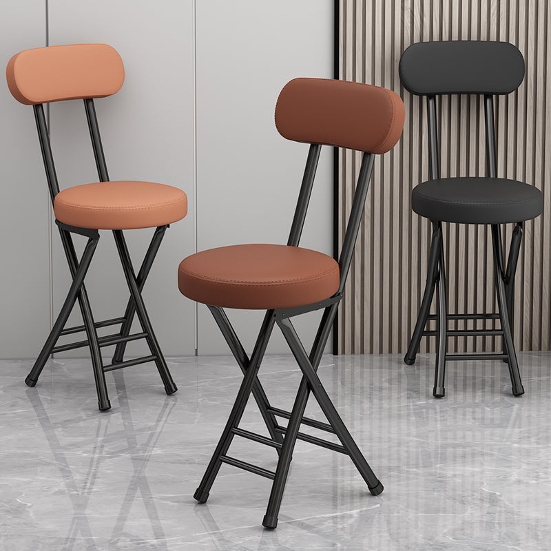 Sleek Contemporary Round Faux Leather Folding Chair with Carbon Steel Frame, Backrest & Footrest for Living Room