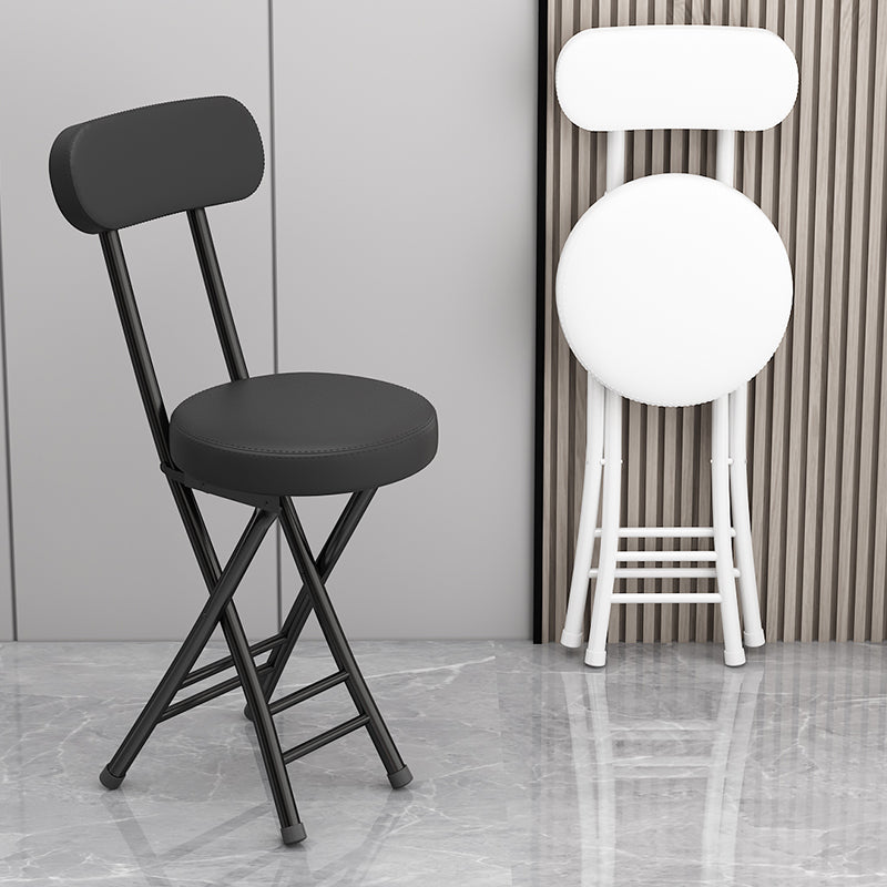 Sleek Contemporary Round Faux Leather Folding Chair with Carbon Steel Frame, Backrest & Footrest for Living Room