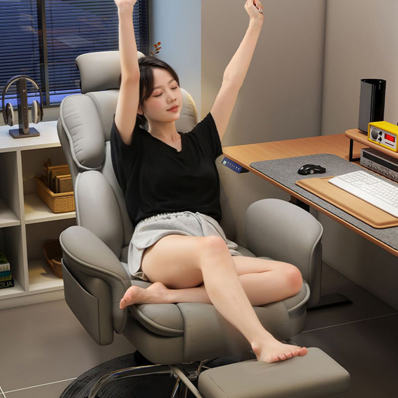 Luxurious Contemporary Gaming Chair with Faux Leather Upholstery and Square Fabric Detail, Adjustable Backrest and Footrest — Ideal for Study