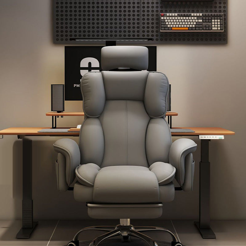 Luxurious Contemporary Gaming Chair with Faux Leather Upholstery and Square Fabric Detail, Adjustable Backrest and Footrest — Ideal for Study