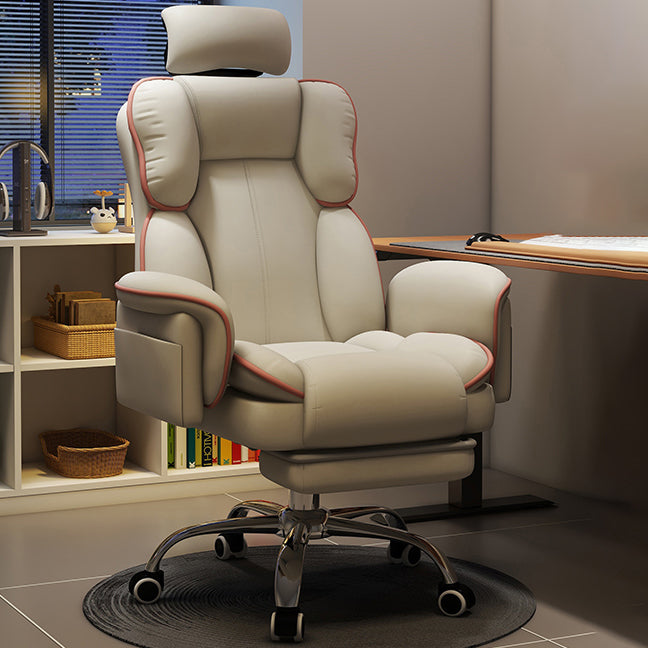 Luxurious Contemporary Gaming Chair with Faux Leather Upholstery and Square Fabric Detail, Adjustable Backrest and Footrest — Ideal for Study