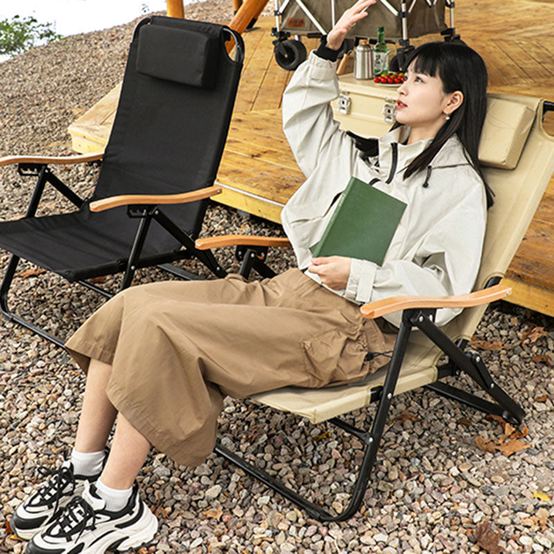 Contemporary Comfort: Double-Layer Oxford Fabric Foldable Camping Chair with Adjustable Backrest and Resin Armrest for Outdoor Patio