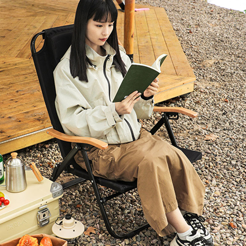 Contemporary Comfort: Double-Layer Oxford Fabric Foldable Camping Chair with Adjustable Backrest and Resin Armrest for Outdoor Patio
