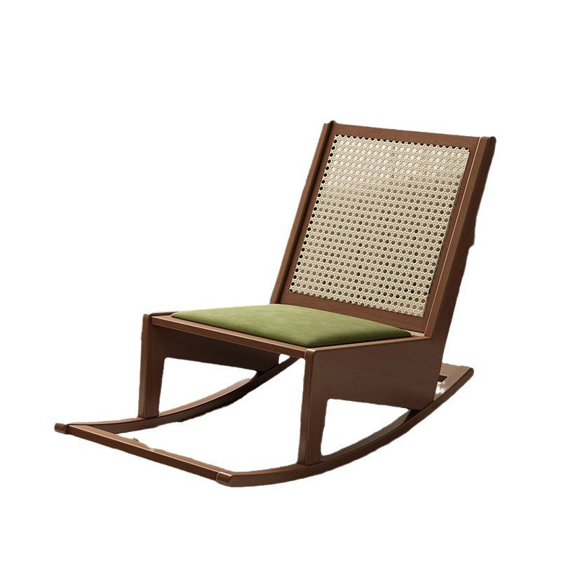 Traditional Rustic Solid Wood Frame Outdoor Patio Recliner Chair with PVC-Woven Rattan Backrest and Footrest