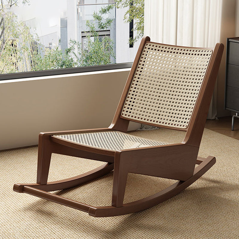 Traditional Rustic Solid Wood Frame Outdoor Patio Recliner Chair with PVC-Woven Rattan Backrest and Footrest