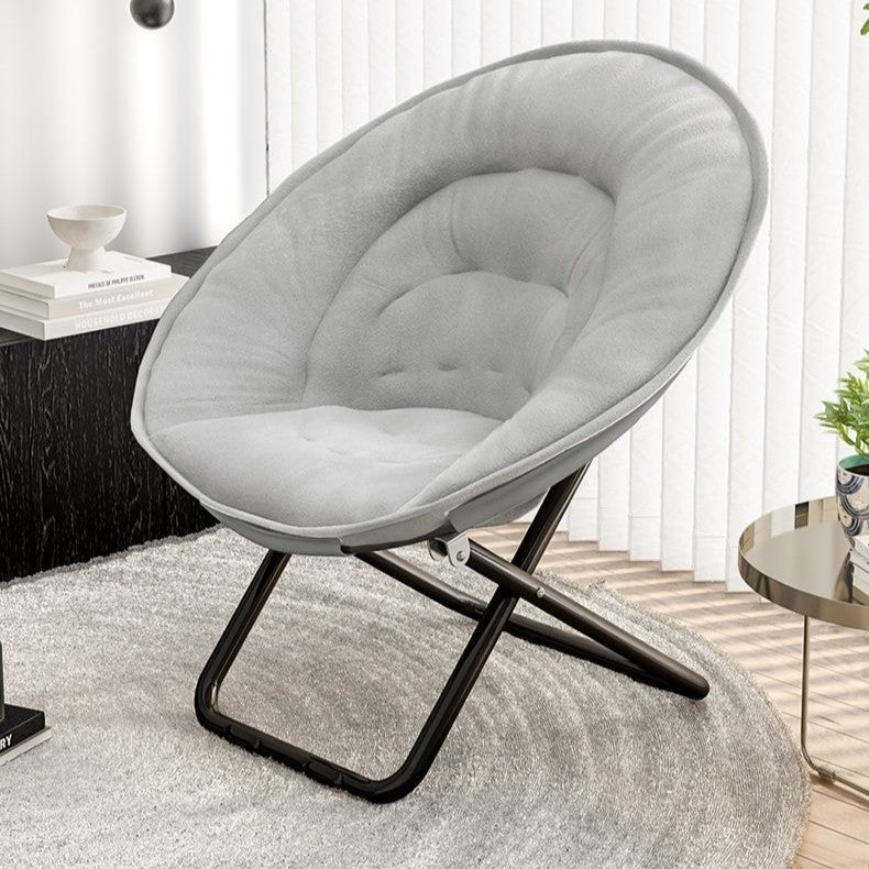 Contemporary Nordic Round Velvet Foldable Recliner with X-Shaped Carbon Steel Frame and Backrest for Living Room