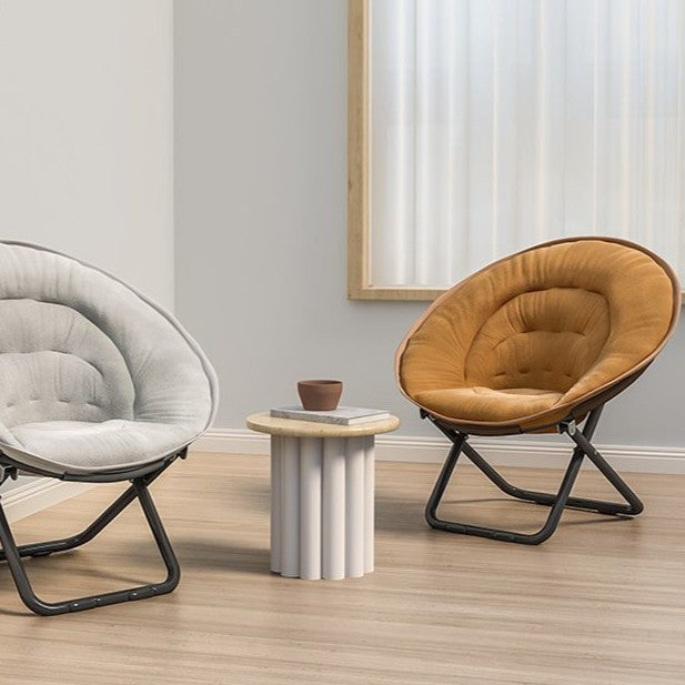 Contemporary Nordic Round Velvet Foldable Recliner with X-Shaped Carbon Steel Frame and Backrest for Living Room