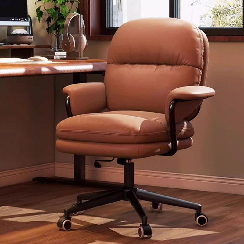 Luxurious Contemporary Square Faux Leather Upholstered Height-Adjustable Swivel Desk Chair with Armrests for Home Office