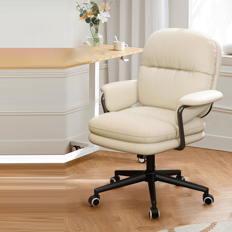 Luxurious Contemporary Square Faux Leather Upholstered Height-Adjustable Swivel Desk Chair with Armrests for Home Office