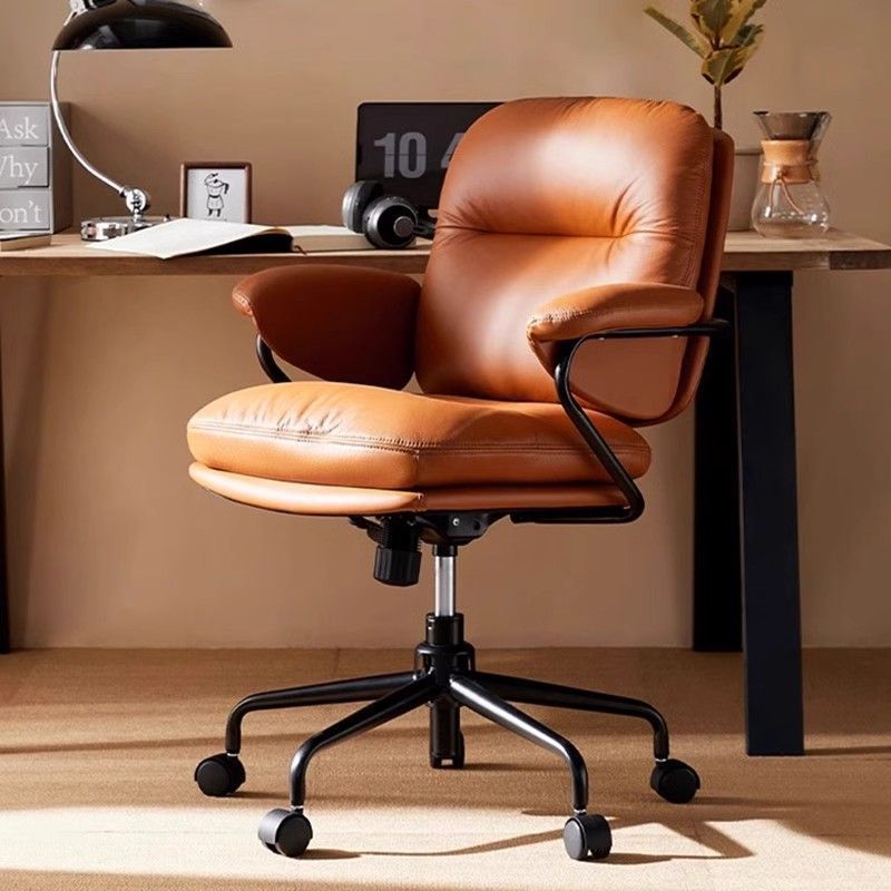 Luxurious Contemporary Square Faux Leather Upholstered Height-Adjustable Swivel Desk Chair with Armrests for Home Office