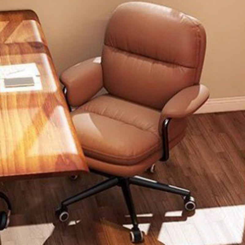 Luxurious Contemporary Square Faux Leather Upholstered Height-Adjustable Swivel Desk Chair with Armrests for Home Office