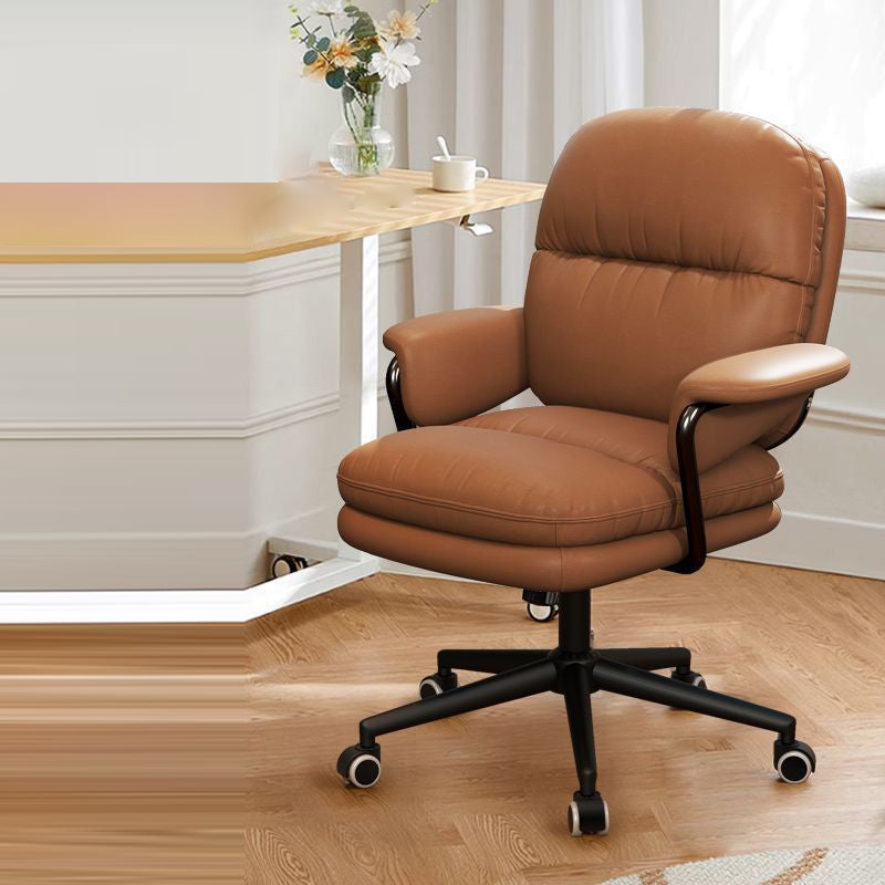 Luxurious Contemporary Square Faux Leather Upholstered Height-Adjustable Swivel Desk Chair with Armrests for Home Office
