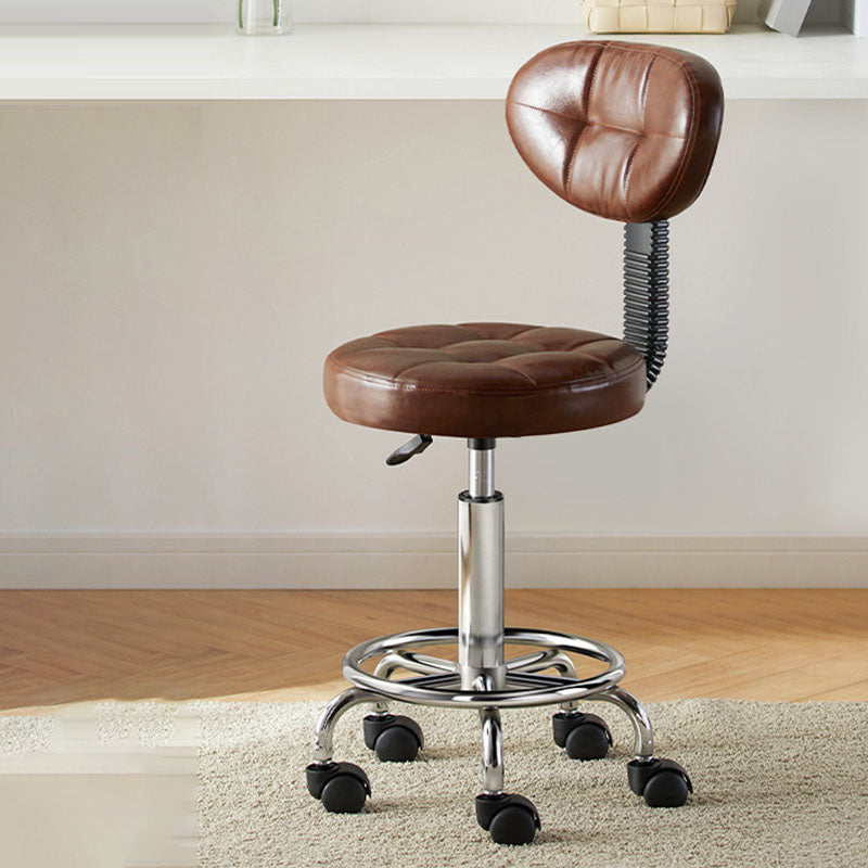 Contemporary Round Faux Leather Swivel Bar Stool with Metal Frame, Height-Adjustable, Backrest & Footrest for Dining Room