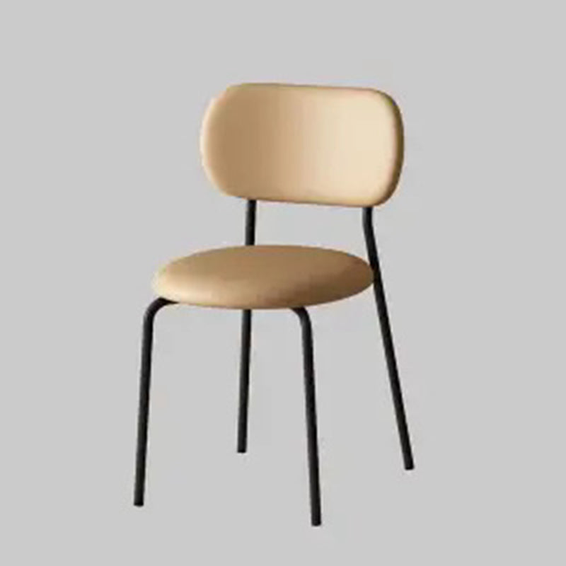 Contemporary Scandinavian Round Nappa Leather Carbon Steel Legs Stackable Dining Chair Backrest For Dining Room