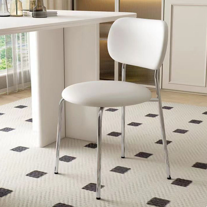 Contemporary Scandinavian Round Nappa Leather Carbon Steel Legs Stackable Dining Chair Backrest For Dining Room