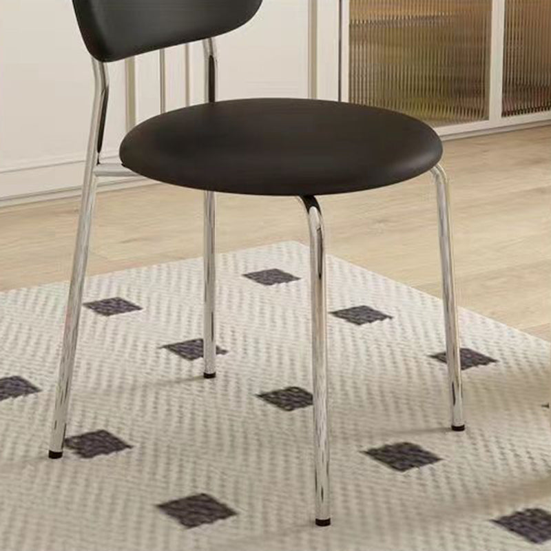 Contemporary Scandinavian Round Nappa Leather Carbon Steel Legs Stackable Dining Chair Backrest For Dining Room