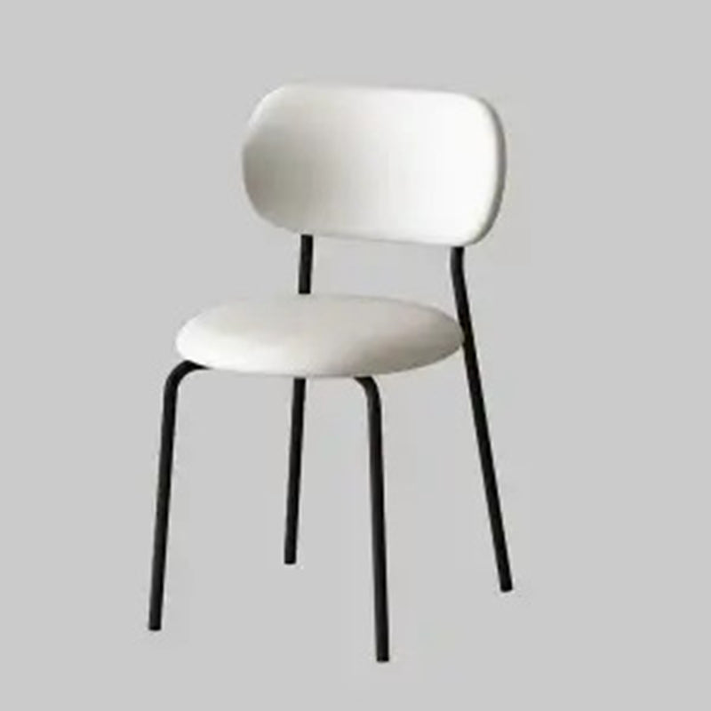 Contemporary Scandinavian Round Nappa Leather Carbon Steel Legs Stackable Dining Chair Backrest For Dining Room