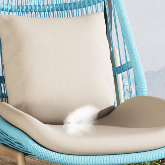 Boho Contemporary Arc Woven Rattan Rocking Chair with Cushions - PE Rattan & Metal Outdoor Patio Chair for Balcony