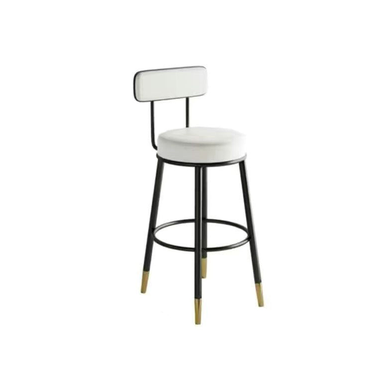 Contemporary Nordic Round Bar Stool - Upholstered Iron Frame with Backrest & Footrest, Available in PU Leather, Microfiber Leather, or Genuine Leather for Dining Room