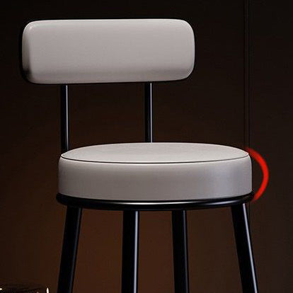 Contemporary Nordic Round Bar Stool - Upholstered Iron Frame with Backrest & Footrest, Available in PU Leather, Microfiber Leather, or Genuine Leather for Dining Room