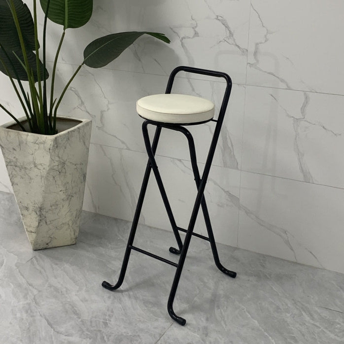 Contemporary Industrial Round PU Leather Bar Stool with Iron Tube Frame, Foldable, Low-Back with Footrest - Ideal for Dining Room