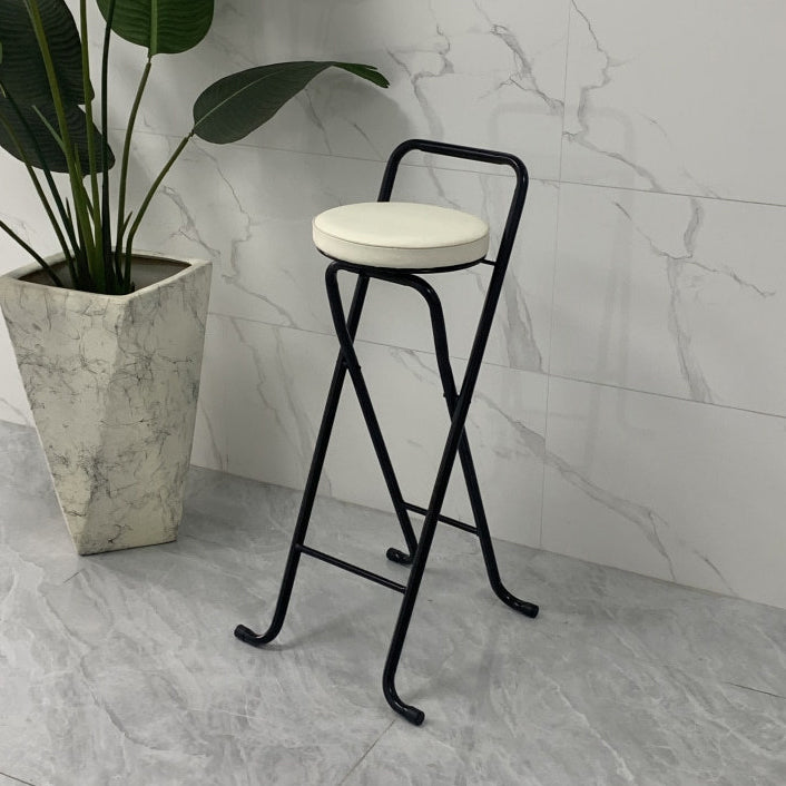 Contemporary Industrial Round PU Leather Bar Stool with Iron Tube Frame, Foldable, Low-Back with Footrest - Ideal for Dining Room