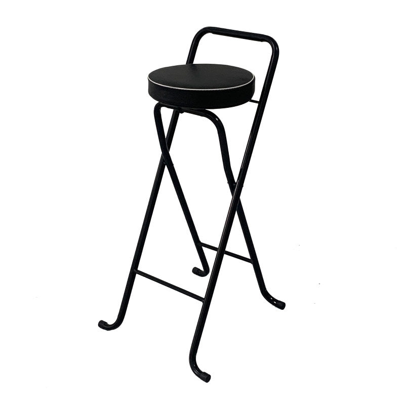 Contemporary Industrial Round PU Leather Bar Stool with Iron Tube Frame, Foldable, Low-Back with Footrest - Ideal for Dining Room
