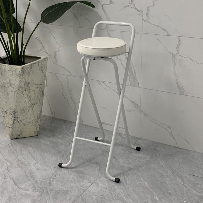 Contemporary Industrial Round PU Leather Bar Stool with Iron Tube Frame, Foldable, Low-Back with Footrest - Ideal for Dining Room