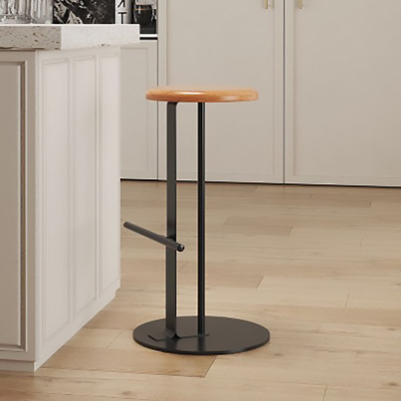 Traditional Colonial Round Solid Wood Bar Stool with Footrest – Backless, Metal Accents for Dining Room