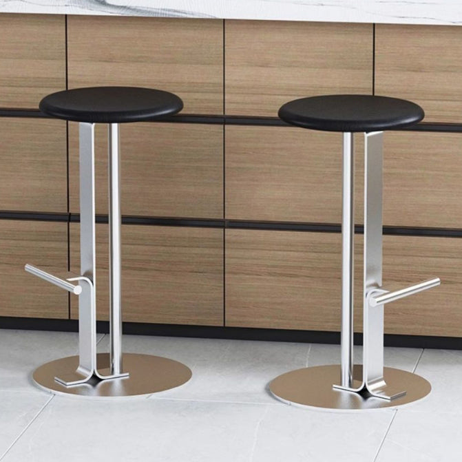 Traditional Colonial Round Solid Wood Bar Stool with Footrest – Backless, Metal Accents for Dining Room