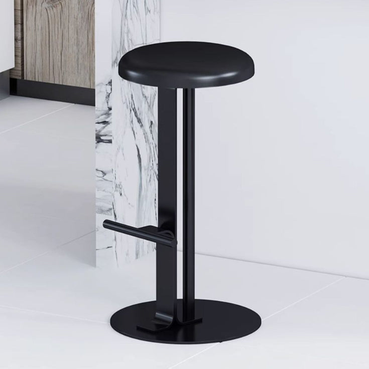 Traditional Colonial Round Solid Wood Bar Stool with Footrest – Backless, Metal Accents for Dining Room