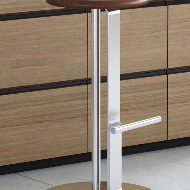Traditional Colonial Round Solid Wood Bar Stool with Footrest – Backless, Metal Accents for Dining Room