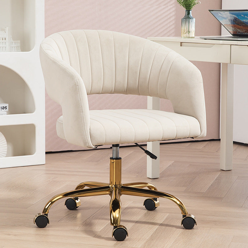 Contemporary Scandinavian Liftable Swivel Desk Chair with Curved Square Metal Frame, Hemp Velvet Upholstery, Backrest and Armrests for Home Office