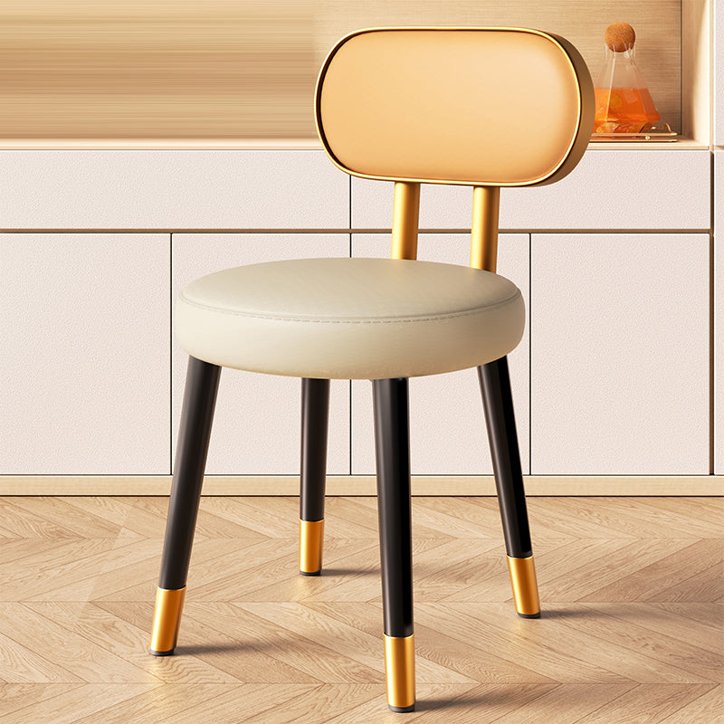 Contemporary Nordic Round Rectangular Carbon Steel Faux Nappa Leather Dining Chair Backrest For Dining Room