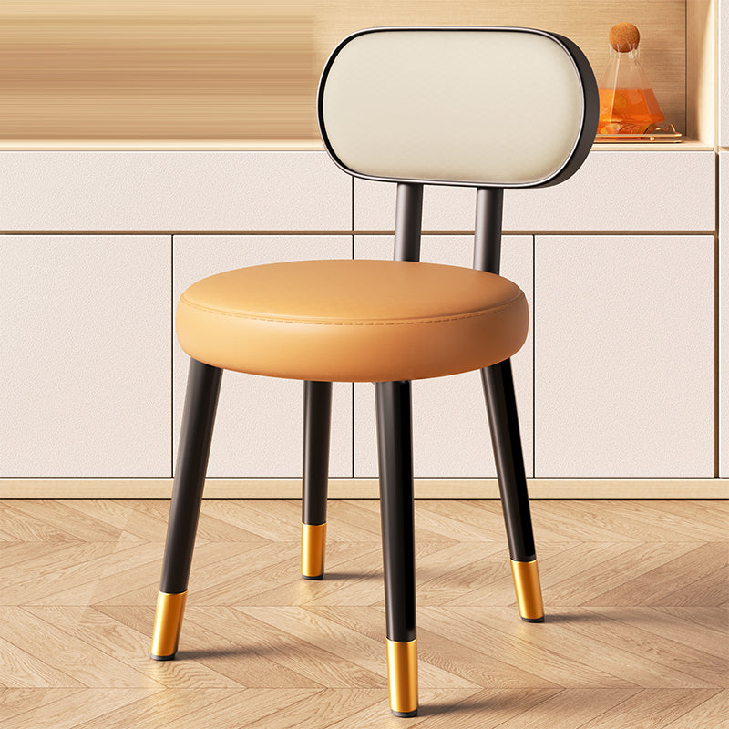 Contemporary Nordic Round Rectangular Carbon Steel Faux Nappa Leather Dining Chair Backrest For Dining Room
