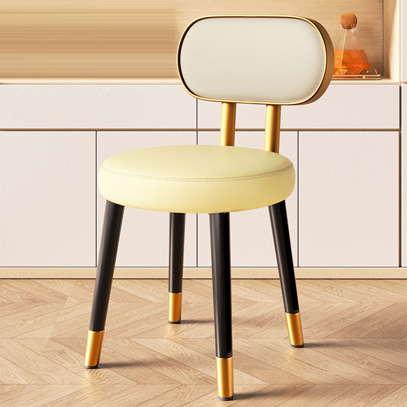 Contemporary Nordic Round Rectangular Carbon Steel Faux Nappa Leather Dining Chair Backrest For Dining Room