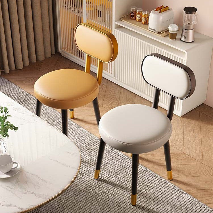 Contemporary Nordic Round Rectangular Carbon Steel Faux Nappa Leather Dining Chair Backrest For Dining Room