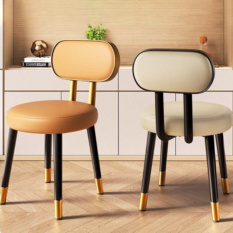 Contemporary Nordic Round Rectangular Carbon Steel Faux Nappa Leather Dining Chair Backrest For Dining Room