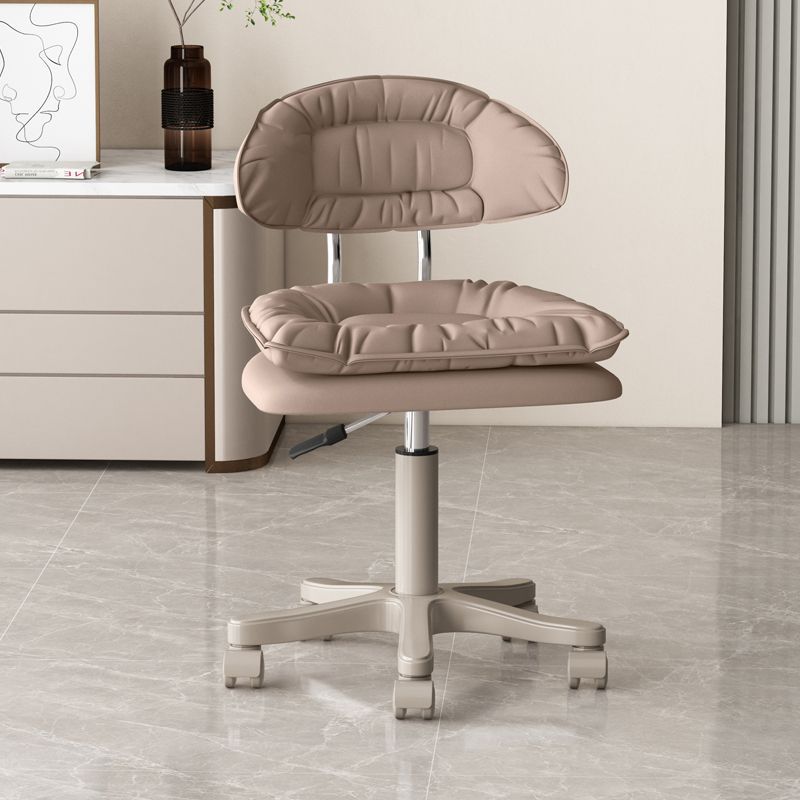 Modern Minimalist Movable Swivel Liftable Desk Chair with PU Leather Backrest – Metal & Nylon Cosmetic Chair for Home Office