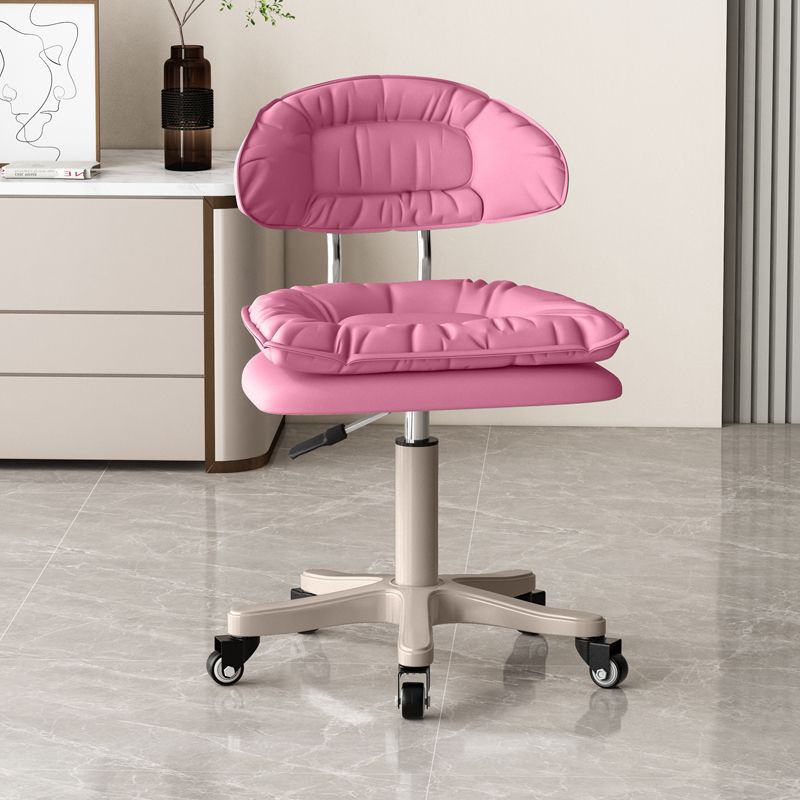 Modern Minimalist Movable Swivel Liftable Desk Chair with PU Leather Backrest – Metal & Nylon Cosmetic Chair for Home Office