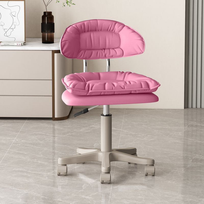Modern Minimalist Movable Swivel Liftable Desk Chair with PU Leather Backrest – Metal & Nylon Cosmetic Chair for Home Office
