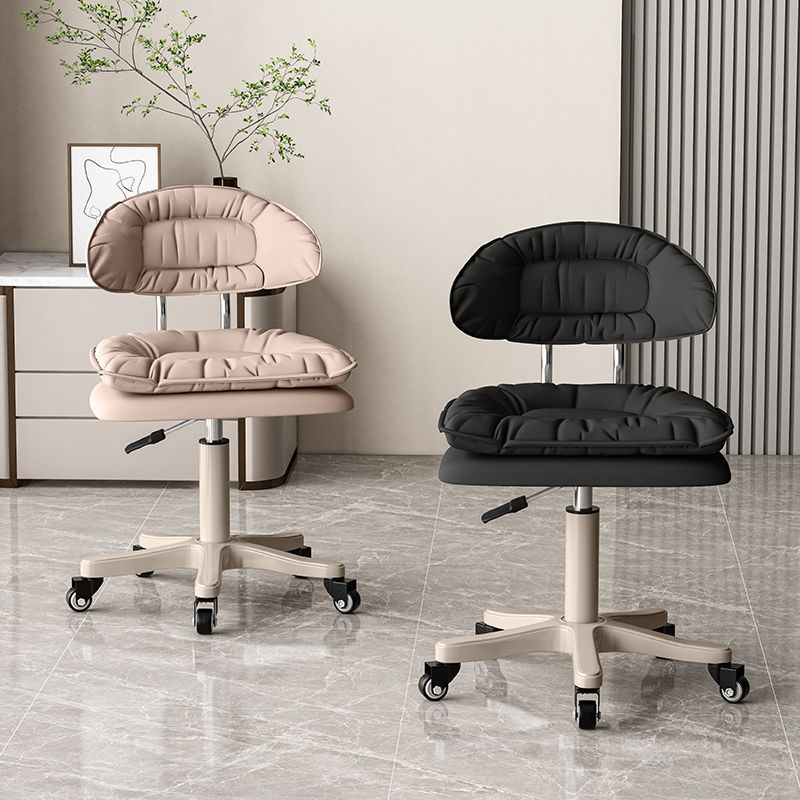 Modern Minimalist Movable Swivel Liftable Desk Chair with PU Leather Backrest – Metal & Nylon Cosmetic Chair for Home Office