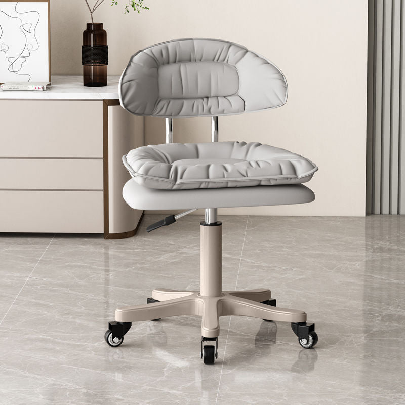Modern Minimalist Movable Swivel Liftable Desk Chair with PU Leather Backrest – Metal & Nylon Cosmetic Chair for Home Office