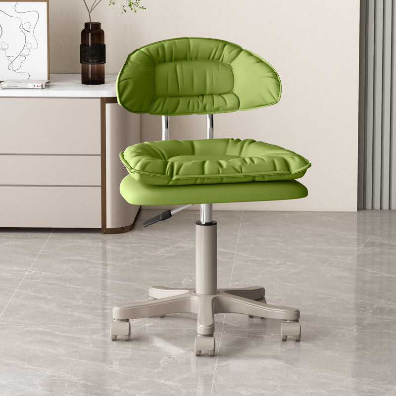 Modern Minimalist Movable Swivel Liftable Desk Chair with PU Leather Backrest – Metal & Nylon Cosmetic Chair for Home Office