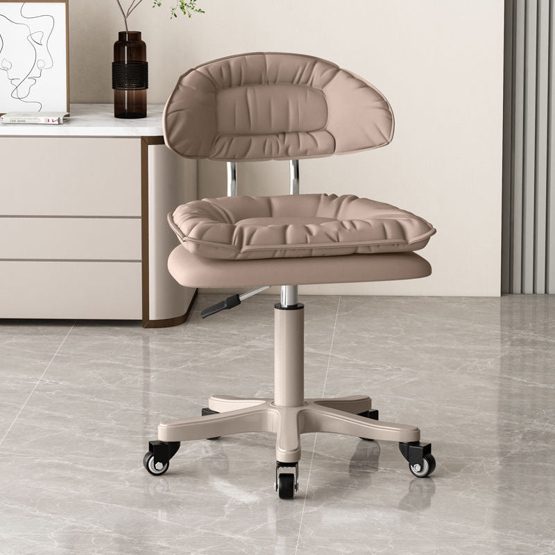 Modern Minimalist Movable Swivel Liftable Desk Chair with PU Leather Backrest – Metal & Nylon Cosmetic Chair for Home Office